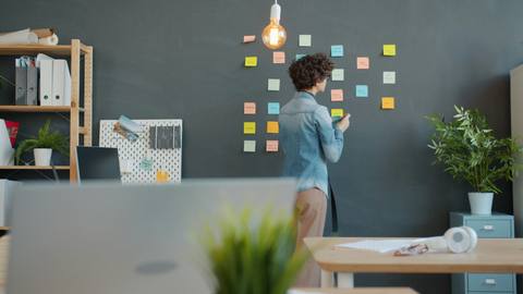 Sticky notes on a wall: planning and project management